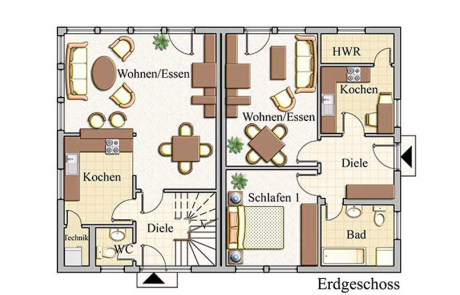 Erdgeschoss - Zweifamilienhaus Konzept Z 200